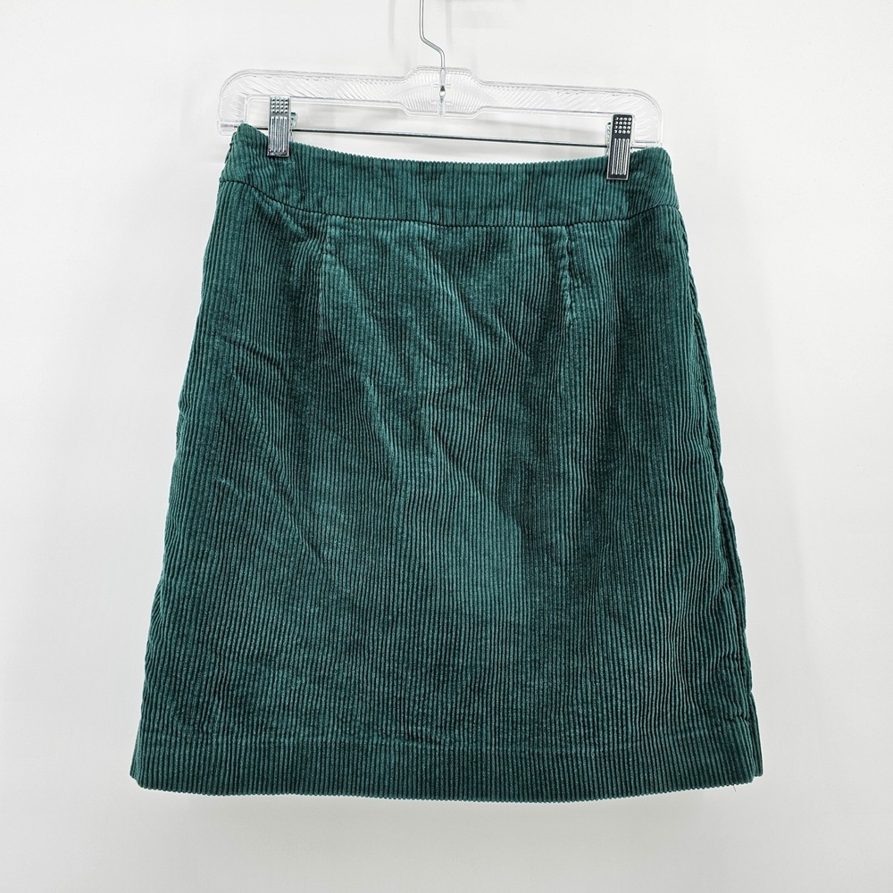 Boden Faux Wrap Mini Skirt Womens 4R Green Corduroy Buckle Detail WG505
